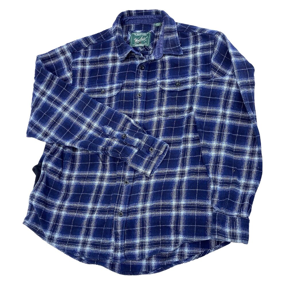 Woolrich Flannel Plaid XL Heavy Shacket Pockets Cotton Blue Gorpcore Outdoor
